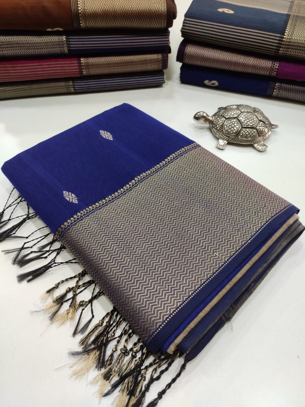 Maheshwari Blue Resham Buti Weaving Saree