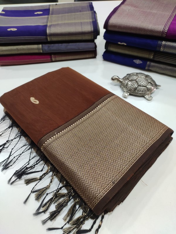 Maheshwari Brown Resham Buti Weaving Saree
