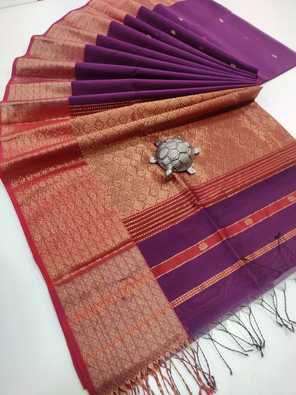 Maheshwari Magenta Zari Pallu weaving Sarees