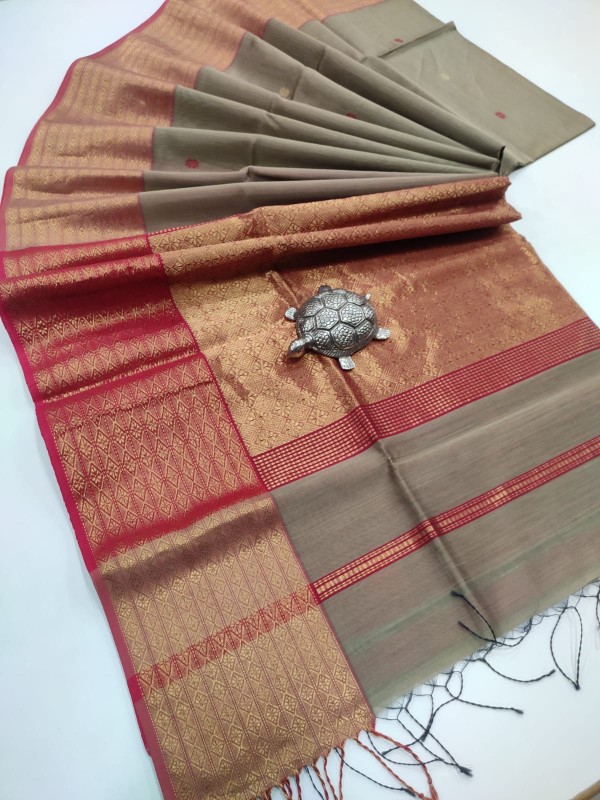 Maheshwari Tusser Grey Zari Pallu weaving Sarees