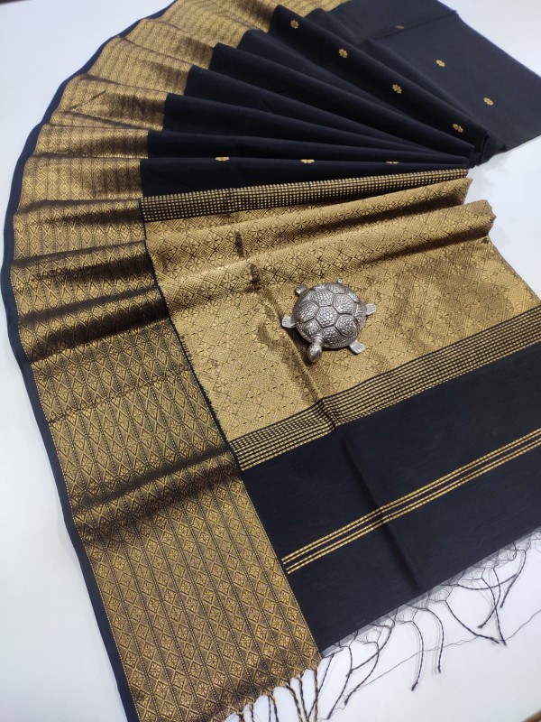 Maheshwari Black Zari Pallu weaving Sarees