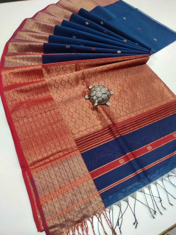 Maheshwari Blue Zari Pallu weaving Sarees 