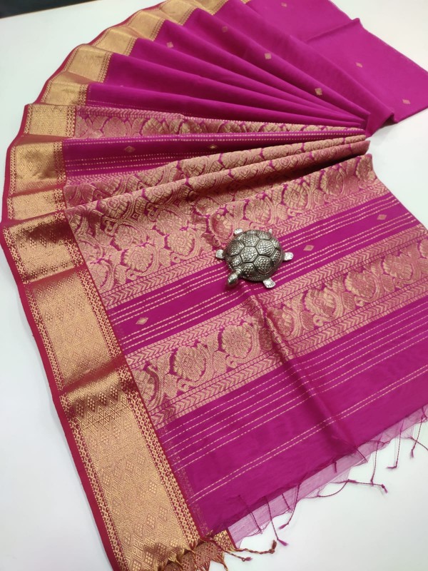 Maheshwari Rani Pink Zari Pallu weaving Sarees