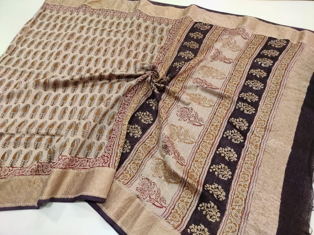 Maheshwari Tusser Bagh Print Saree