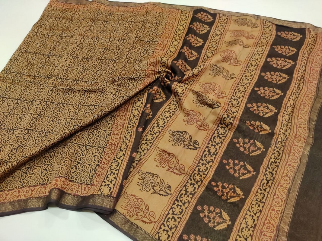 Maheshwari Yellow Bagh Print Saree