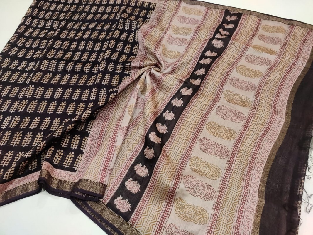Maheshwari Black Bagh Print Saree