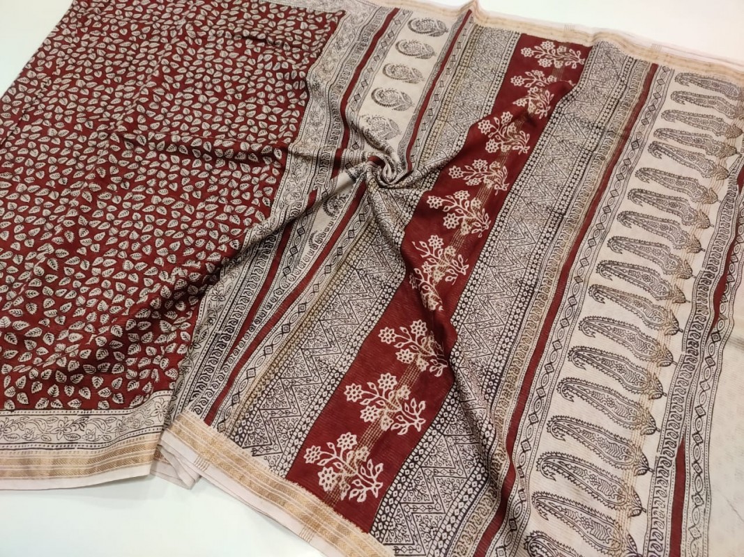 Maheshwari Maroon Bagh Print Saree