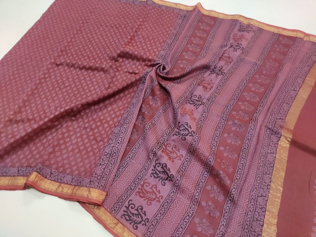 Maheshwari  Red Bagh Print Saree