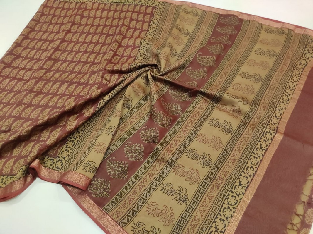 Maheshwari  Red Bagh Print Saree 