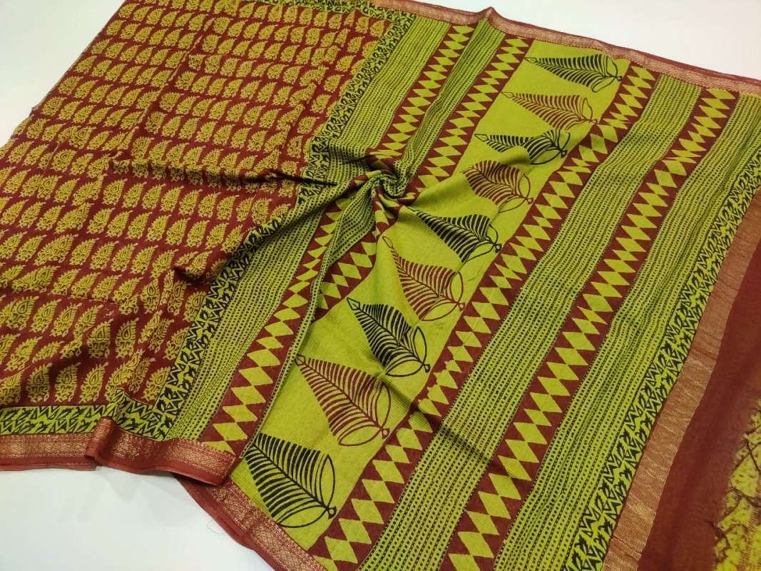 Maheshwari Red Bagh Print Saree 