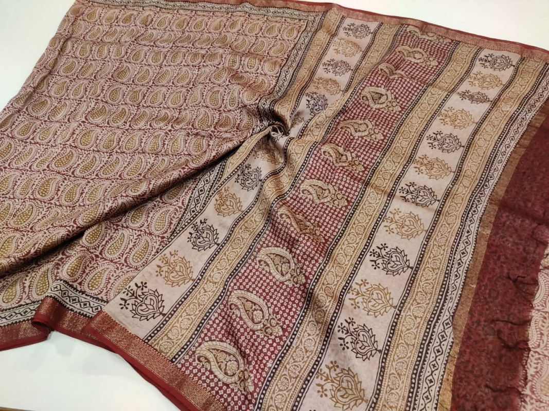 Maheshwari White Bagh Print Saree