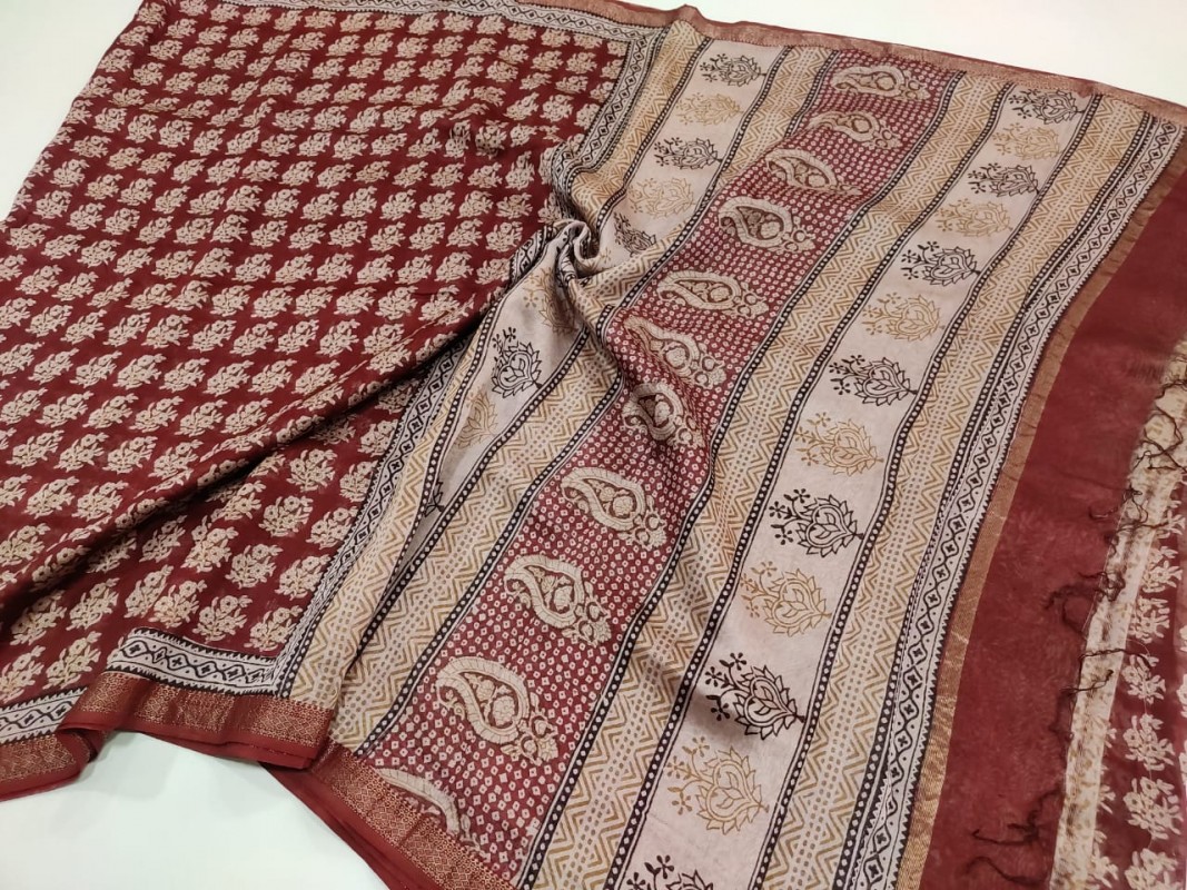 Maheshwari  Red Bagh Print Saree