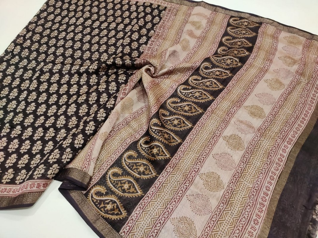 Maheshwari Black Bagh Print Saree