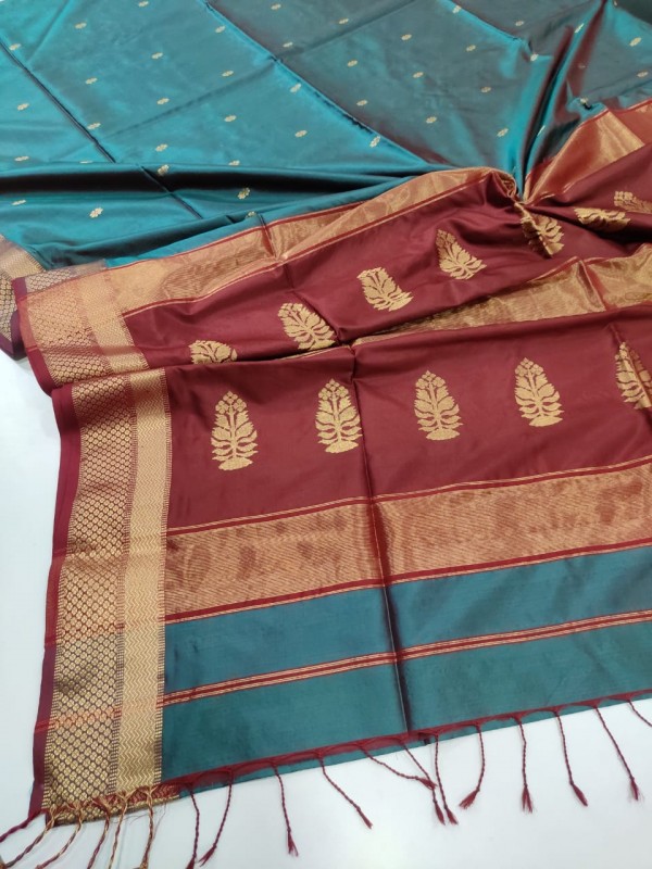 Maheshwari Rama Green Pure Silk Saree 