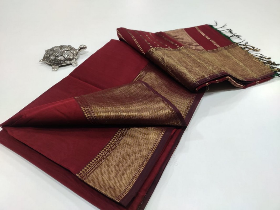 Maheshwari Maroon Red Jari Skirt Border saree