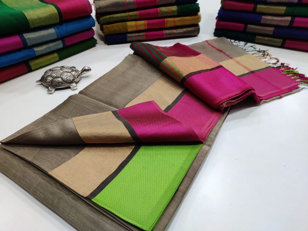 Maheshwari Tusser Jari Patta Multicolour Border saree 