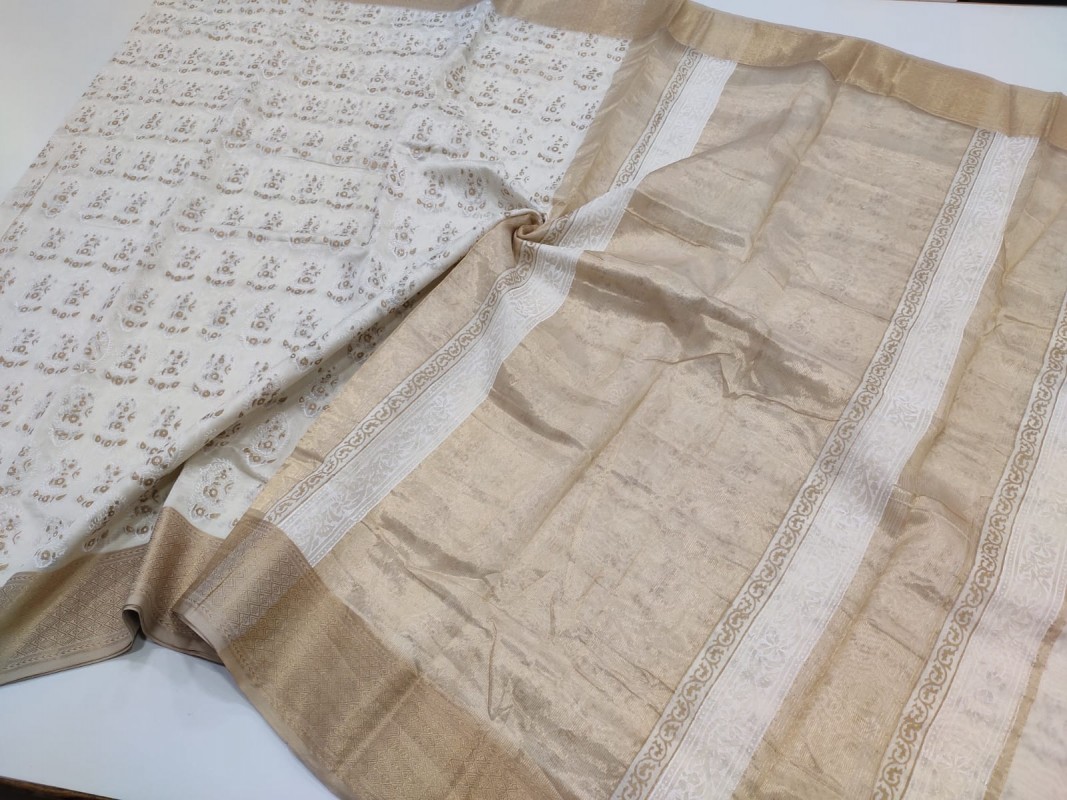 Maheshwari White Handblock Print Saree