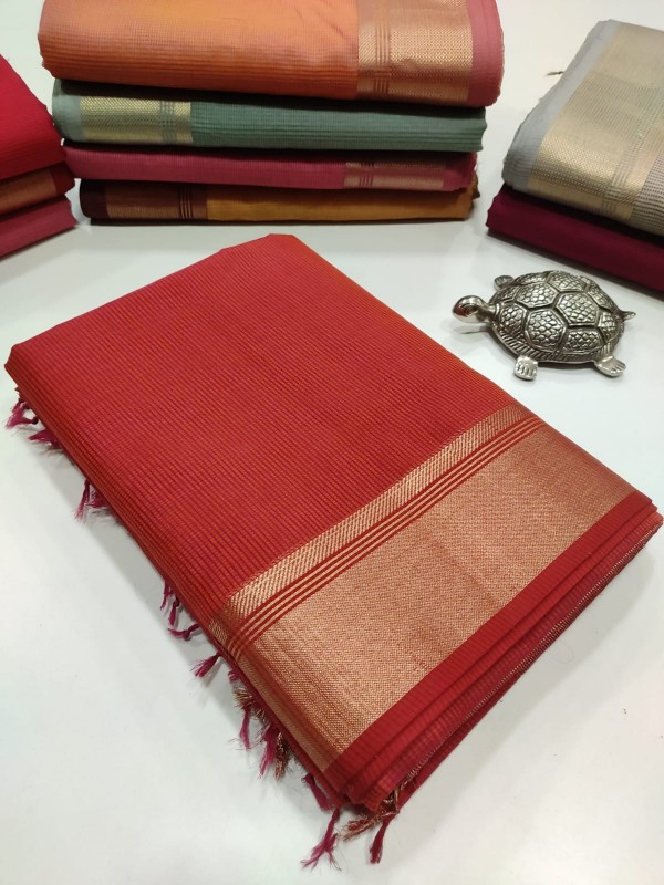 Maheshwari Red Self Checkered Body Saree