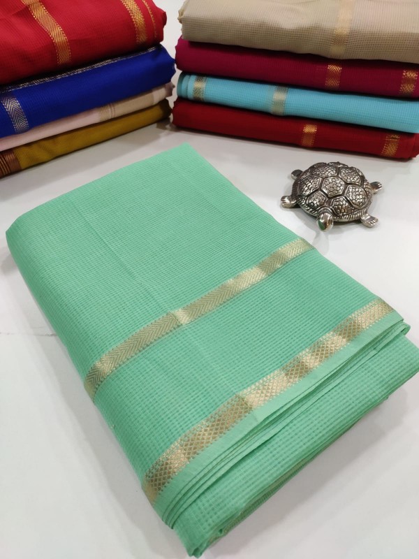Maheshwari Sea Green Self Checkered Body Saree