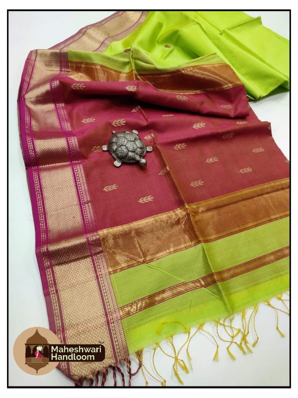 Maheshwari Green Buta-Buti Pallu Weaving Saree
