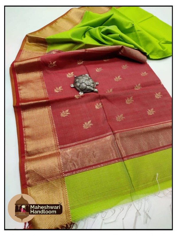 Maheshwari Green Buta Pallu Weaving Saree